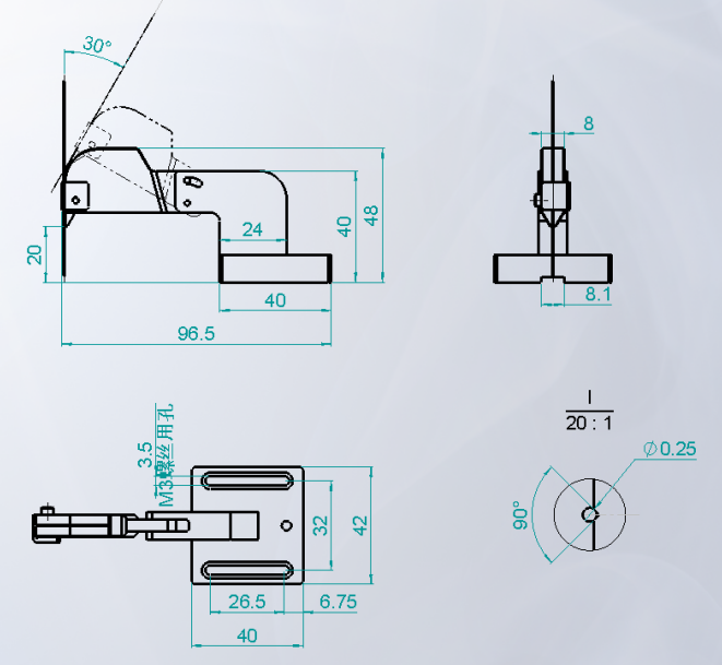 復(fù)坦希垂直可調(diào)角度光纖夾具 F-OPF006(圖2)